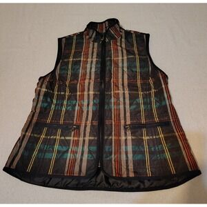 Talbots Petites Quilted Plaid Vest Women's Small Stand Collar Zip Pockets 9